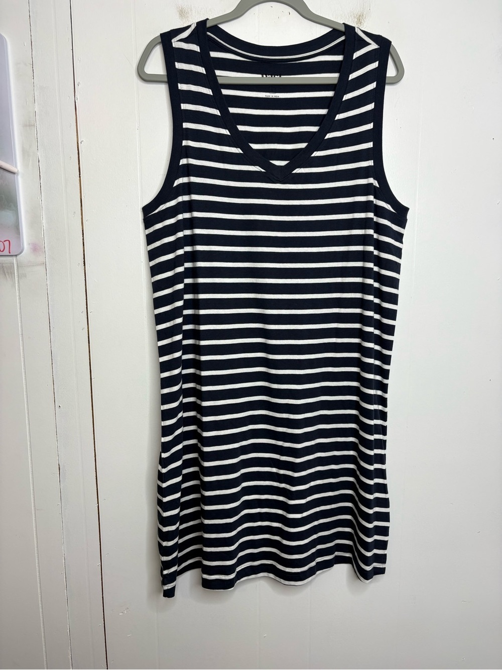 Pact Dress Womens Large Organic Cotton Scoop Neck Striped Navy White Sustainable
